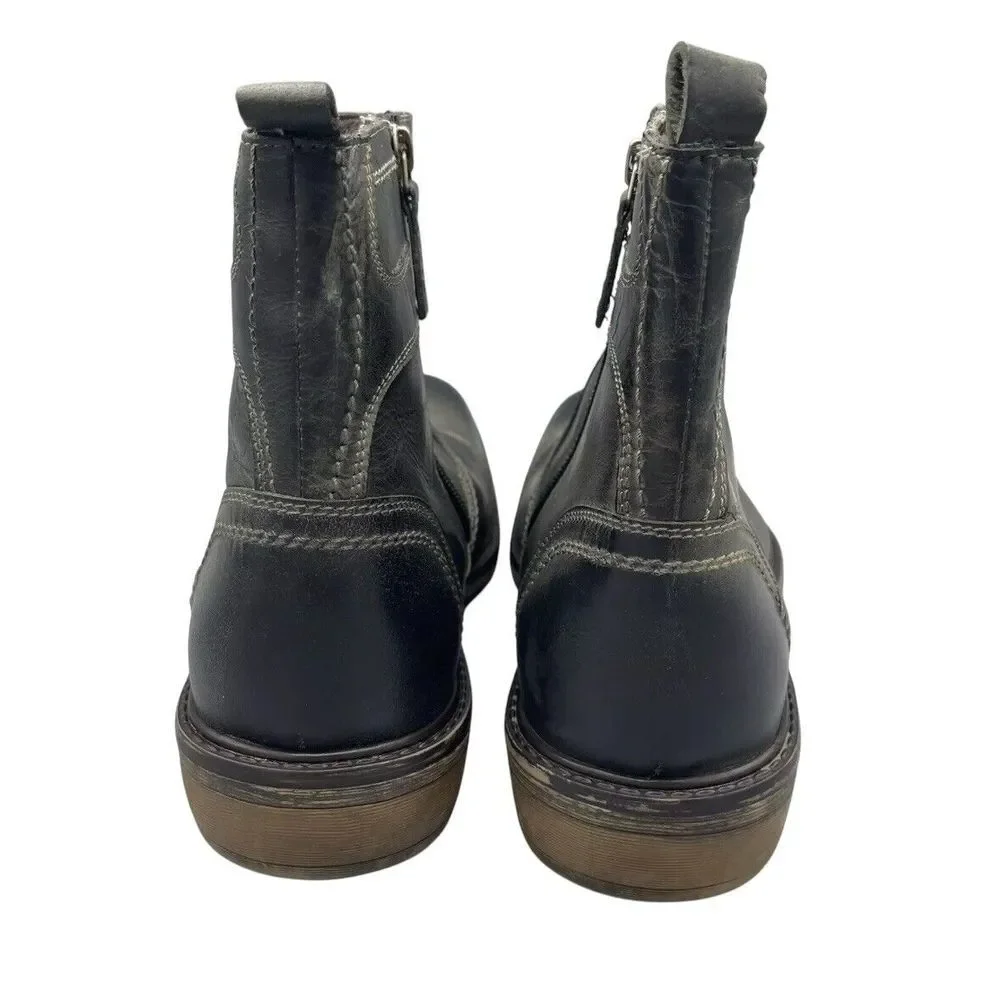 Roan Mens Staad Ankle Boots Black Leather Side Zip Up‎ Cap Toe Studded Size 8.5